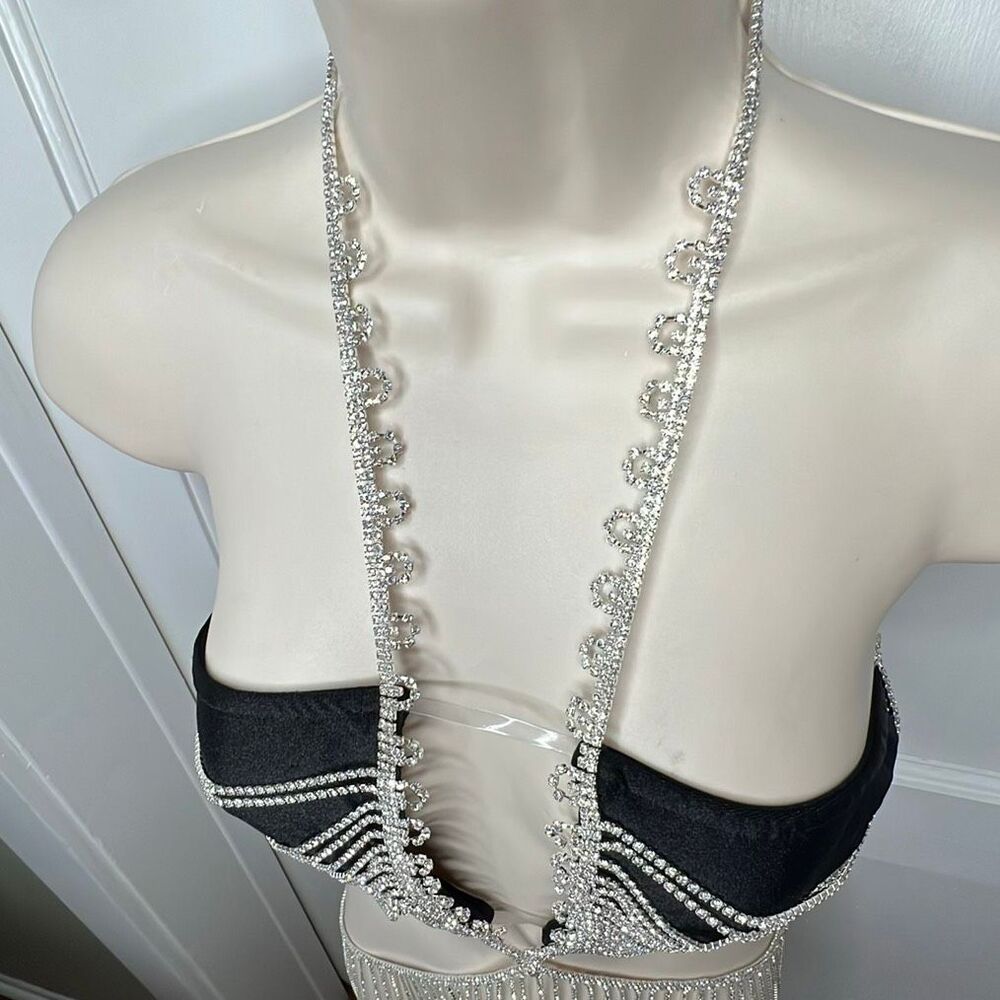 Fashion Nova Luxe Embellished Intimates Set Black Rhinestone Size Small - Picture 4 of 14